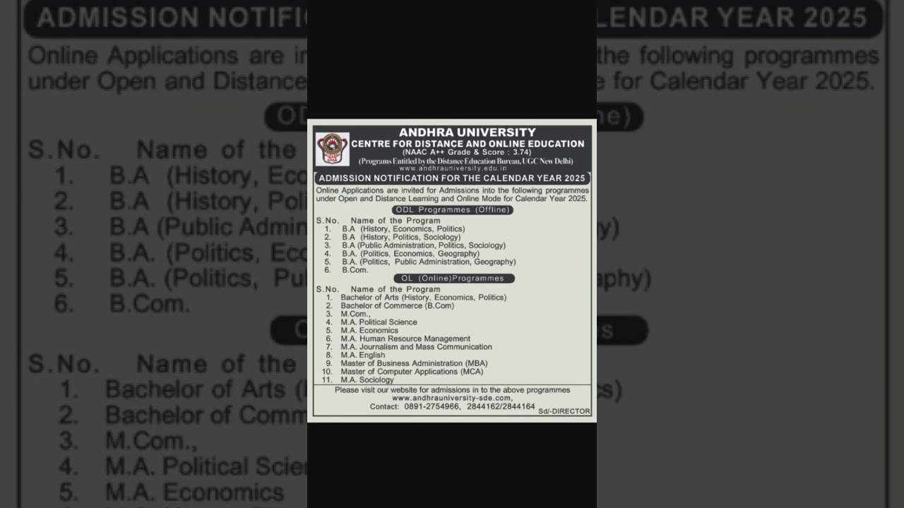 andhra University distance admission calendar year 2025/Life channel
