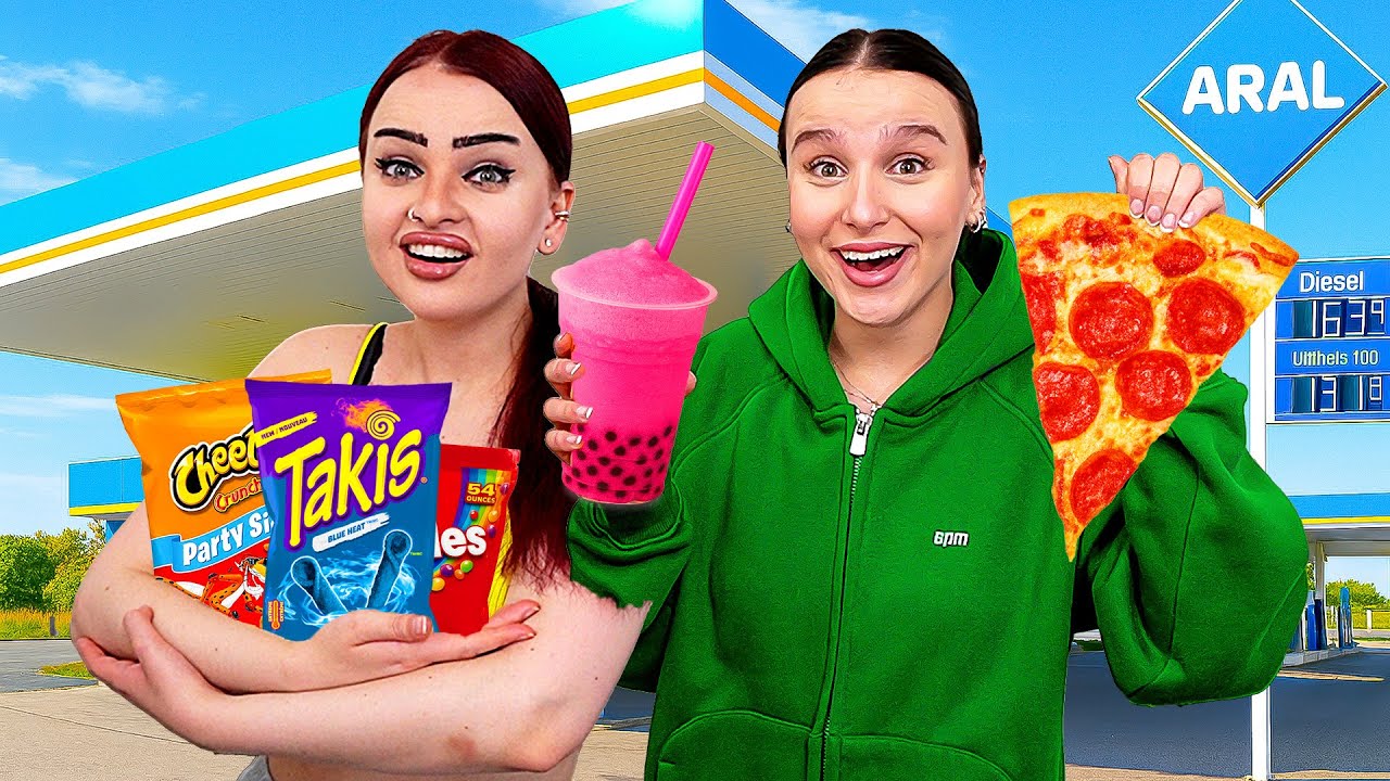 24 Stunden lang nur TANKSTELLEN-ESSEN ! 😳🍟 (Wird teuer) - Celina