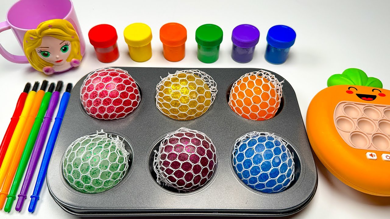 Oddly Satisfying l Making 6 Stress Balls WROM Color Paints OF Rainbow ...