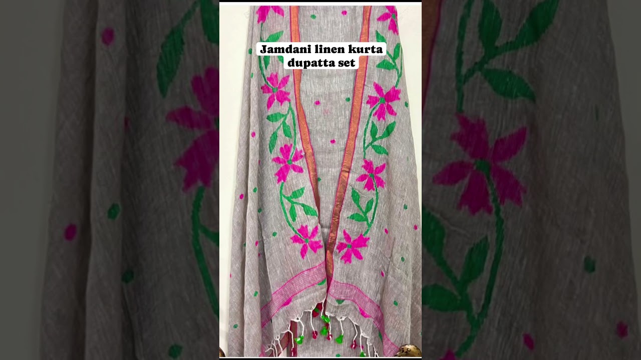 Shop now Hand Woven Jamdani Linen kurta dupatta set  