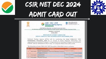CSIR NET DEC 2024 ADMIT CARD OUT ||  CSIR NET EXAM CALENDAR || CSIR NTA LATEST NOTIFICATIONS