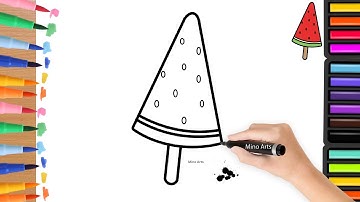 Watermelon Popsicle Drawing || How to Draw watermelon Ice-Cream Easy Step by Step  @minoarts