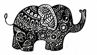 zentangle elephant easy drawing animals simple draw whiteboard