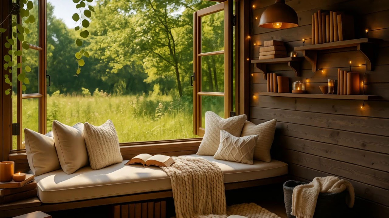Cozy Reading Nook Escape | Golden Hour, Candles & Nature Sounds for Relaxation