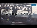 M5 near Cribbs Causeway closed amid dramatic tipper lorry crash
