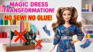 Quick No-Sew, No-Glue Barbie Dress Tutorial just in 1 minute ✨| doll dress making easy 