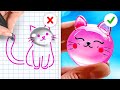 ART CHALLENGE AND DRAWING TRICKS 🎨 School Hacks 🩷 Easy Crafts to Make at Home by 123 GO