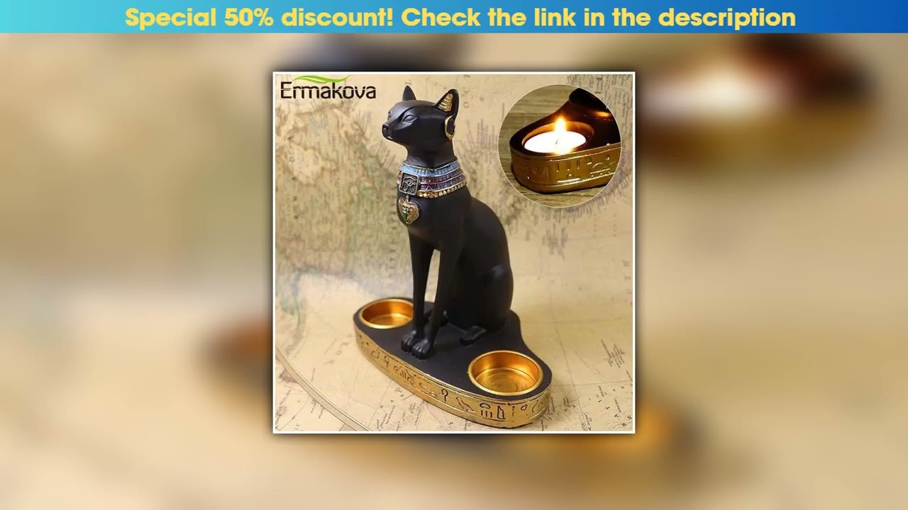 Must Buy ERMAKOVA Egyptian Cat Craft Candlestick Candle Holder Resin Statue Retro Cat Goddess Figur