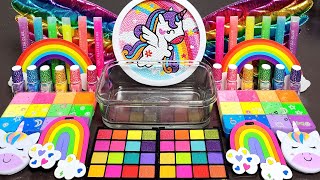 Asmr Unicorn Rainbow Slime Mixing Makeup,Parts, Glitter Into Slime #Asmr#Satisfying#Slime