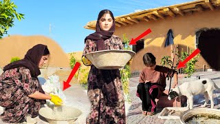 The hard life of Sheida and Helena in the garden; from hard work to a simple meal