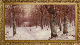 Vintage Snowy Forest Landscape Painting | 4K Winter TV Art | Gold Frame TV Art Screensaver for TV