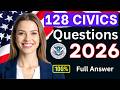 128 Civics Questions and Full Answers for US Citizenship Interview 2026 #n400 #uscis