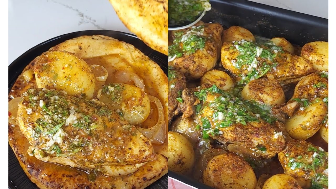 صينية دجاج مطفية بالثوم والكزبرة والليمون