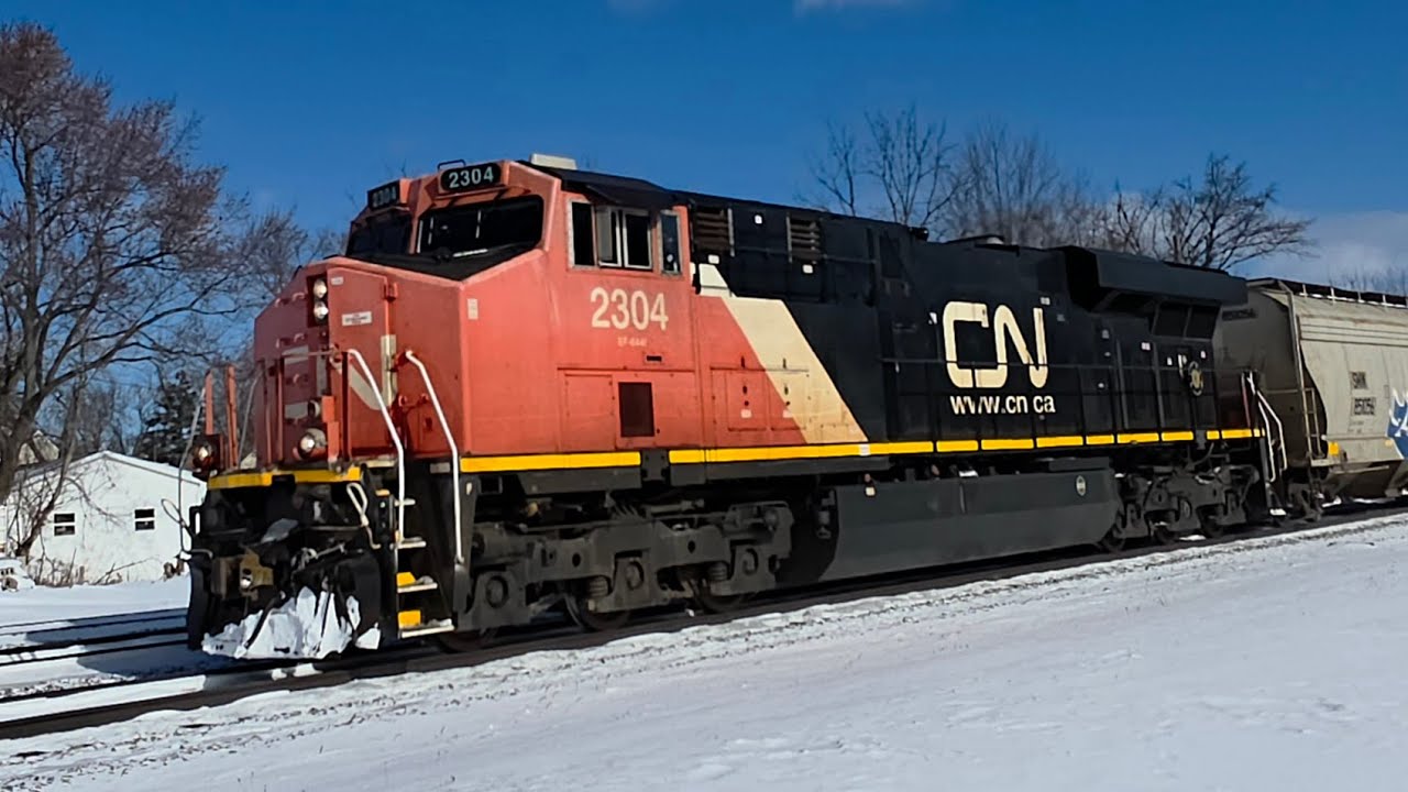 Canadian national westbound G875 2304+mid DPU 8311 durand Michigan February 7 2026