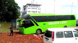 Green Line Paribahan (Starda) Ac Bus Interior Bus Drive In Ferry Ghat || BD Bus Loving