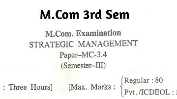 Hpu M.com 3rd Semester Strategic Management Question Paper 2022 | HPU M.Com Old Question Paper