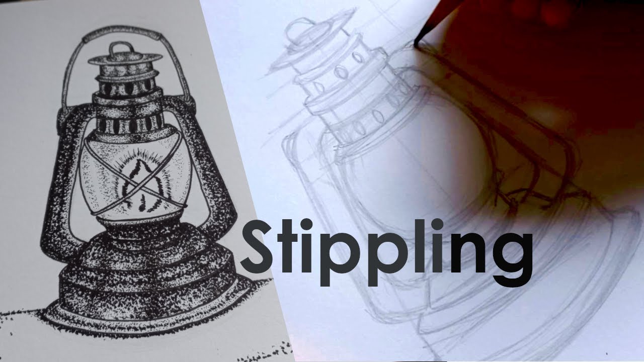 Pen And Ink Stippling (Dotwork) Drawing a Lamp