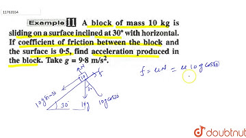 A block of mass 10 kg is sliding on a surface inclined at `30^(@)` with horizontal .