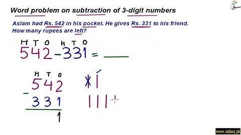 Word problem on subtraction of 3-digit numbers, Math Lecture | Sabaq.pk