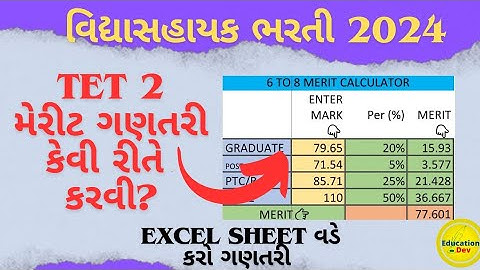 TET 2 | ટેટ 2 મેરીટ ગણતરી | TET 2 MERIT CALCULATION | vidhyasahayak merit ganatari
