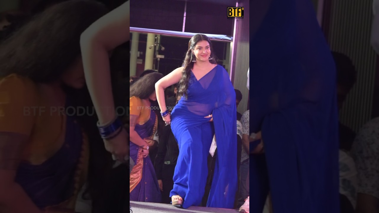 Honey Rose Candid Reactions & Blue Saree Look at Rachel Trailer Launch Event