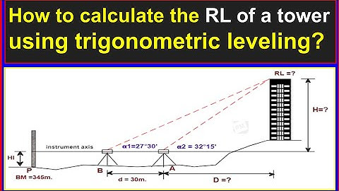 How do you calculate the RL of a tower using trigonometric leveling?
