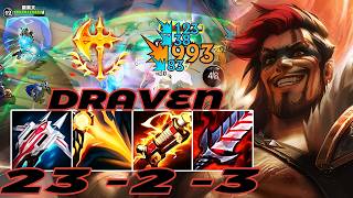 WILD RIFT DRAVEN ADC GAMEPLAY | 23 -2 -3 MVP | DRAVEN BUILD RUNES