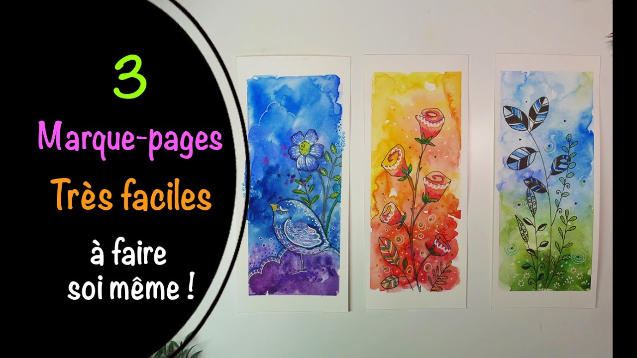 3 MARQUE-PAGES AQUARELLE FACILES À FAIRE - DESSIN DOODLE