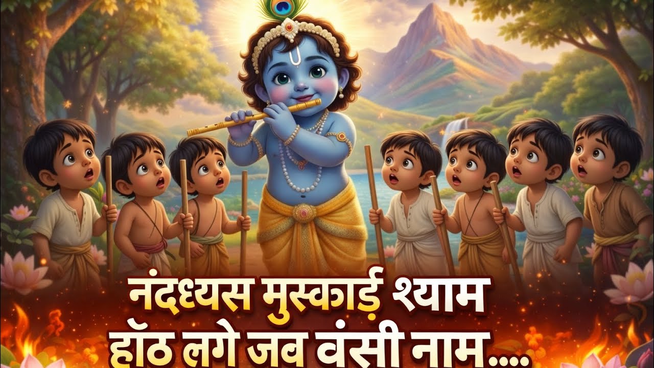 नंदहास मुसुकाए श्याम, होंठ लगे जब बंसी नाम। 🪈 #billokidds #Krishna 