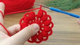 Woww!!!! red color❤️ Very easy, very sweet crochet motif flower motif making #crochet #knitting