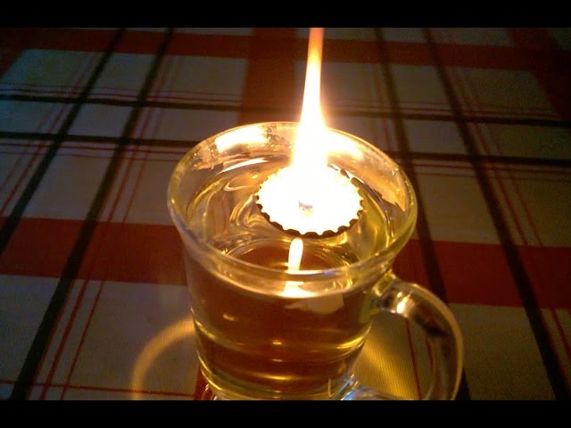 How To Make A Floating Wick Oil Lamp (from a bottle top) 