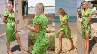 Danni Menzies Tanned Legs/Thighs/Bum in Green Split Skirt Dress - A Place In The Sun 14/6/2021