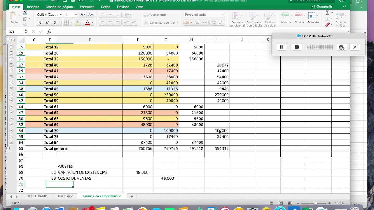 Balance De Comprobacion En Excel Youtube