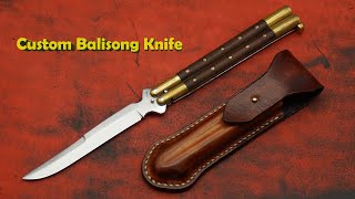 Custom Balisong Knife with leather sheath. Нож бабочка ручной работы