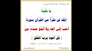 قال رسول الله صلى الله عليه وسلم : يا عقبة إنك لن تقرأ من القرآن سورة أحب إلى الله ولا أبلغ عنده من