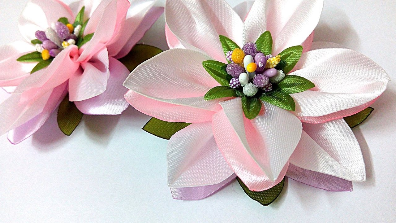 DIY цветы канзаши из лент / flowers of the tapes kanzashi - YouTube