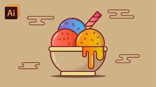 Ice-cream illustration design- flat and outline illustration | adobe illustrator tutorial