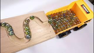 Marble Run Race ASMR Pista de Madera y un Camion Minero | Carrera de Canicas #5