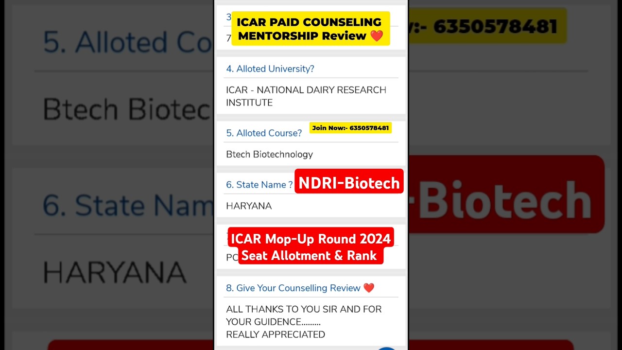 ICAR Counselling 🔥 Mop up Seat Allotments 2024 Paid Counselling Mentorship programme Review ❤️