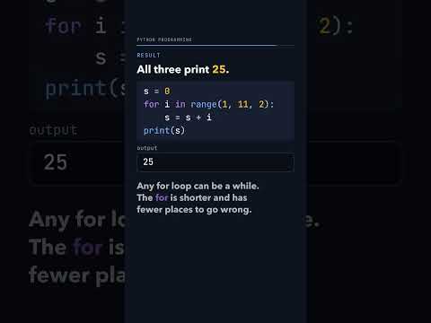 Thumbnail: Three loops add 1, 3, 5, 7, 9. What does the for loop with range(1, 11, 2) print?