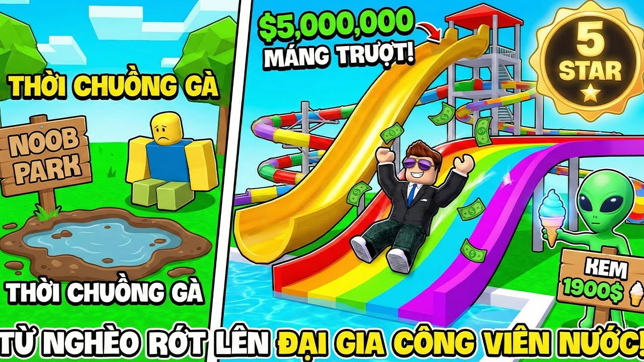 Biến Hồ Bơi Chuồng Gà Thành Công Viên 5 Sao (Water Park Tycoon) Roblox