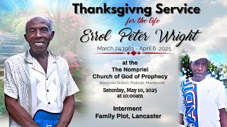 Celebrating the life of Errol  Peter  Wright