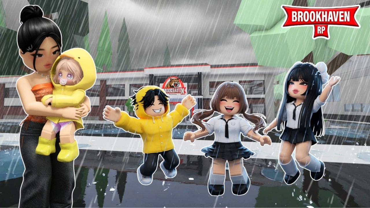 RUTINA DE MAÑANA LLUVIOSA PARA LLEVAR A MIS HIJOS A LA ESCUELA EN BROOKHAVEN ROBLOX #roblox