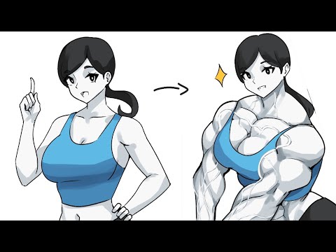 Female muscle cartoon comic Gym trainer muscle growth