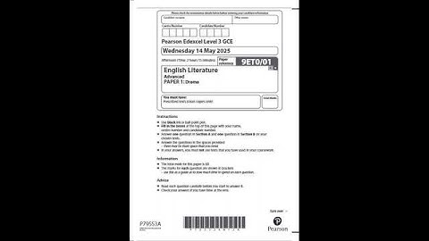 PEARSON EDEXCEL A LEVEL ENGLISH LITERATURE PAPER 1 QUESTION PAPER 2025 (9ET0/01: Drama)