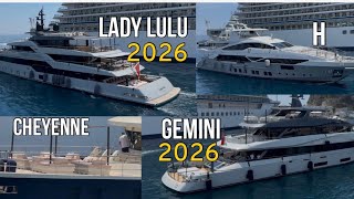 2026 GEMINI & LADY LULU SuperYacht arriving and departing in Port Hercules Monaco