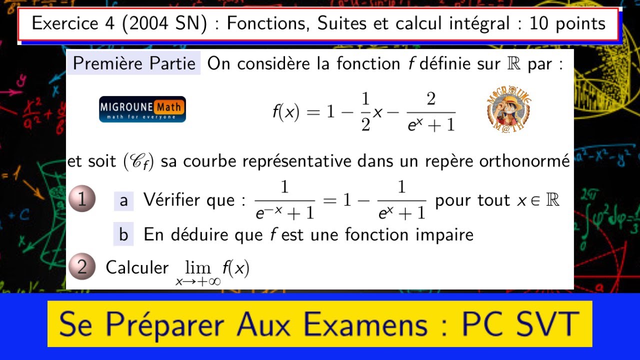 Fonctions numériques , exponentielles  — Se Préparer Aux Examens — Exam normal 2004 — 2 BAC PC/SVT