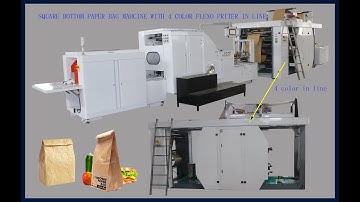Sos square bottom paper bag machine in line 4 color flexo printing machine