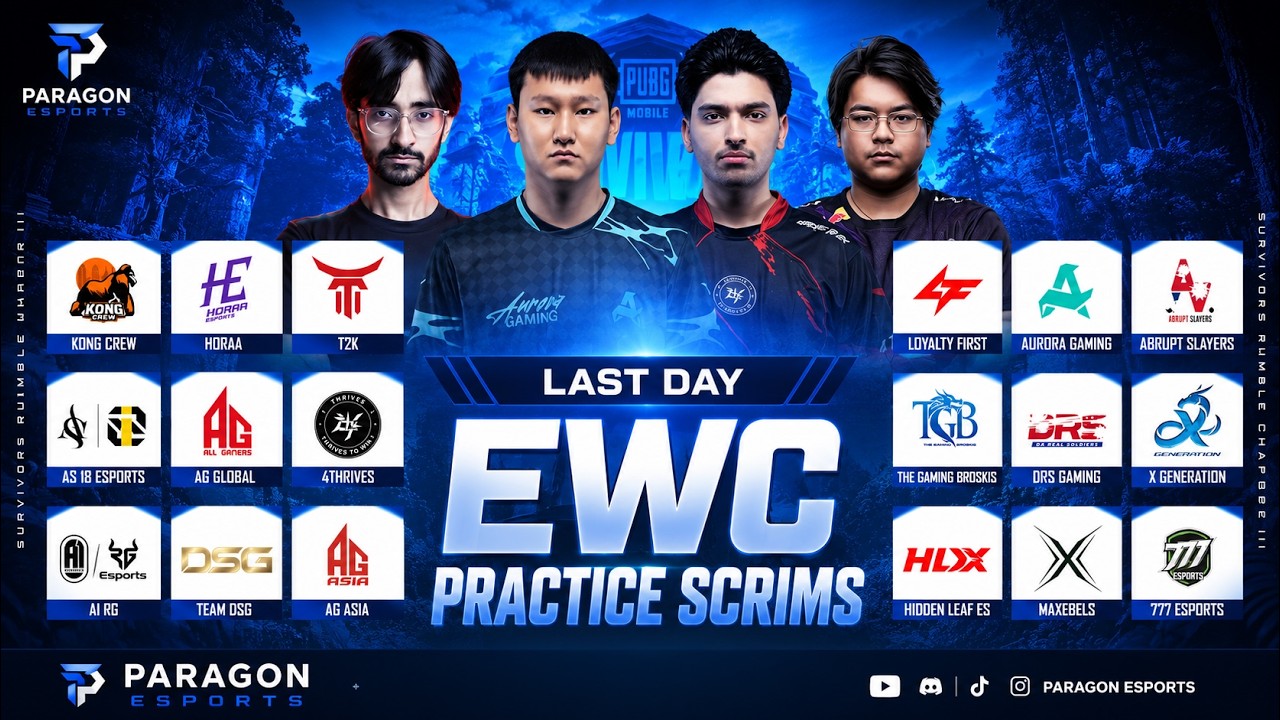 PUBGM 2026 EWC PRACTICE SCRIMS - LAST DAY - FT. #4T #DSG #KONG #HORAA #DRS #AURORA