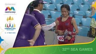 NEVER GIVE UP - Cambodia's Samnang gets emotional after 5000m finish amid downpour | SEA Games 2023